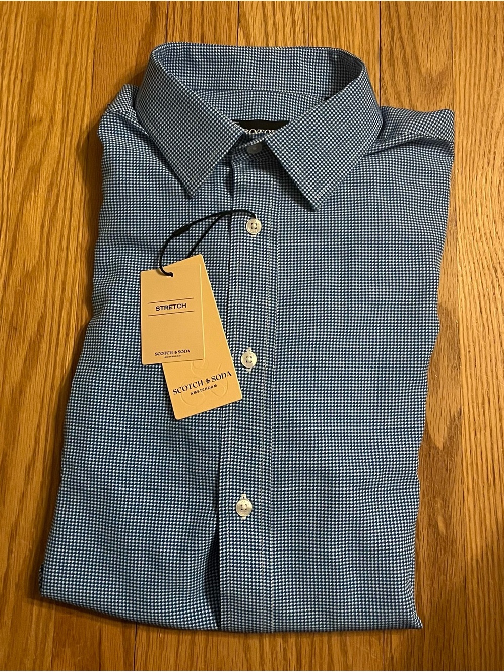 Scotch & Soda Men's Bright Blue Check Button-Down Dress Shirt - 15.5/40
